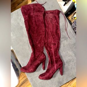 *Wide Calf* Fashion to Figure Maroon Heeled Thigh High Boots